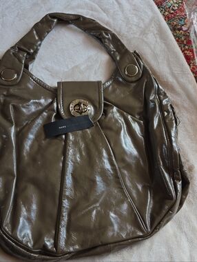 Marc by Marc Jacobs Olive Green Patent Hobo Bag with Gold Hardware
